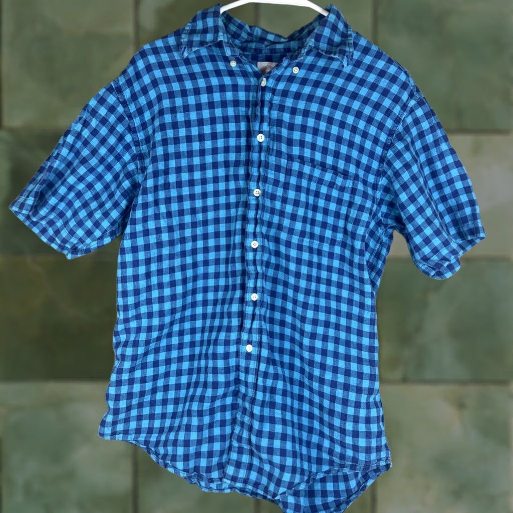 Brooks Brothers VINTAGE Brooks Brothers Shirt Mens Medium Blue Gingham Linen Button-Down Short Sleeve Size US M / EU 48-50 / 2 - 1 Thumbnail