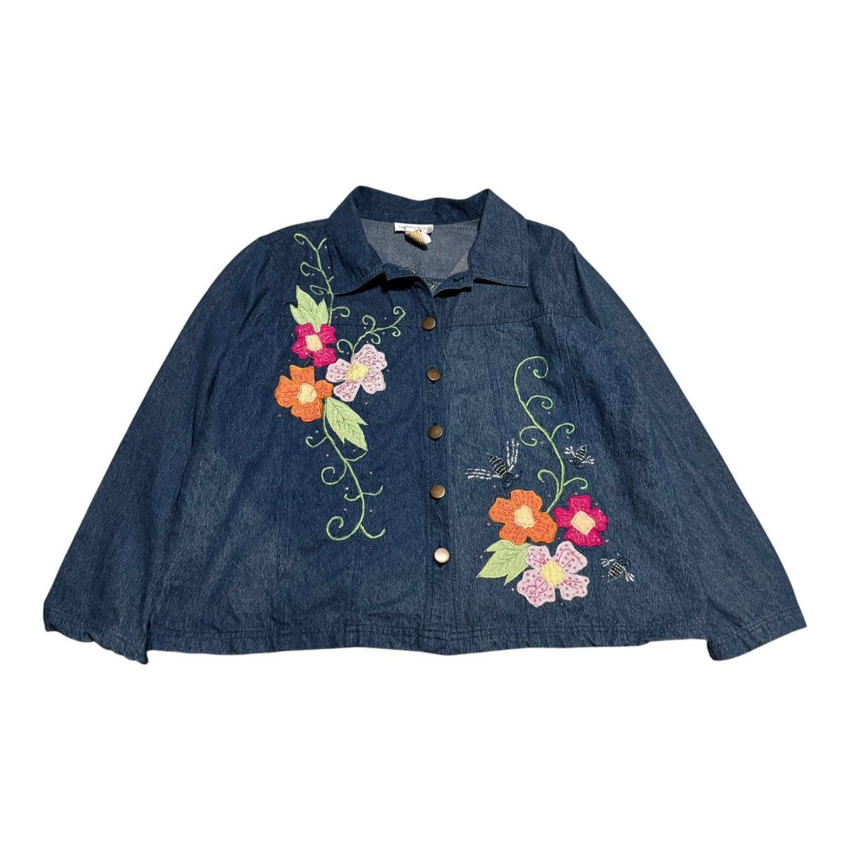 Vintage Tapestry Patch Cotton Flower Floral Denim Jacket Women's XL Size XL / US 12-14 / IT 48-50 - 1 Thumbnail