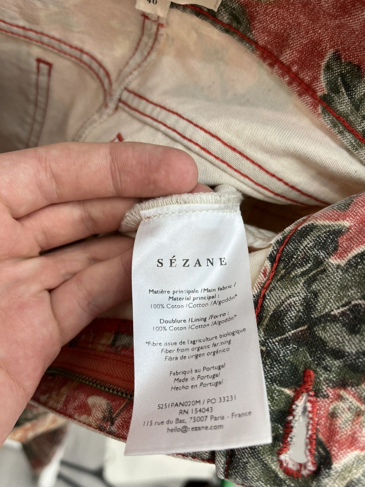 Sezane Sezane Pink Floral Denim Trousers Wide Leg Jean Rose Pattern Size 28" / US 6 / IT 42 - 5 Thumbnail