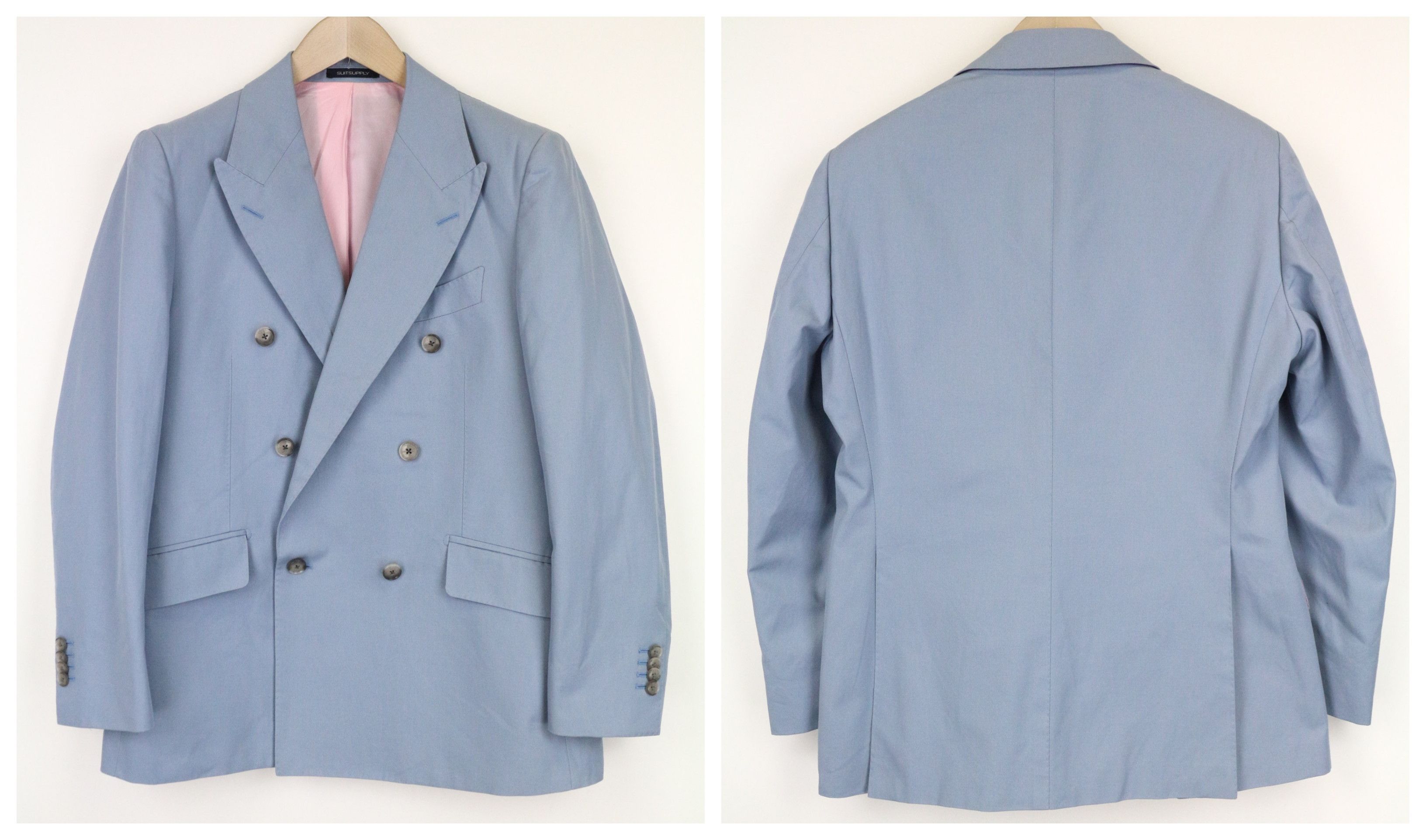 Suitsupply LA SPALLA UK40S Blue Cotton Double-Breast Suit 75235 Size 40S - 2 Thumbnail