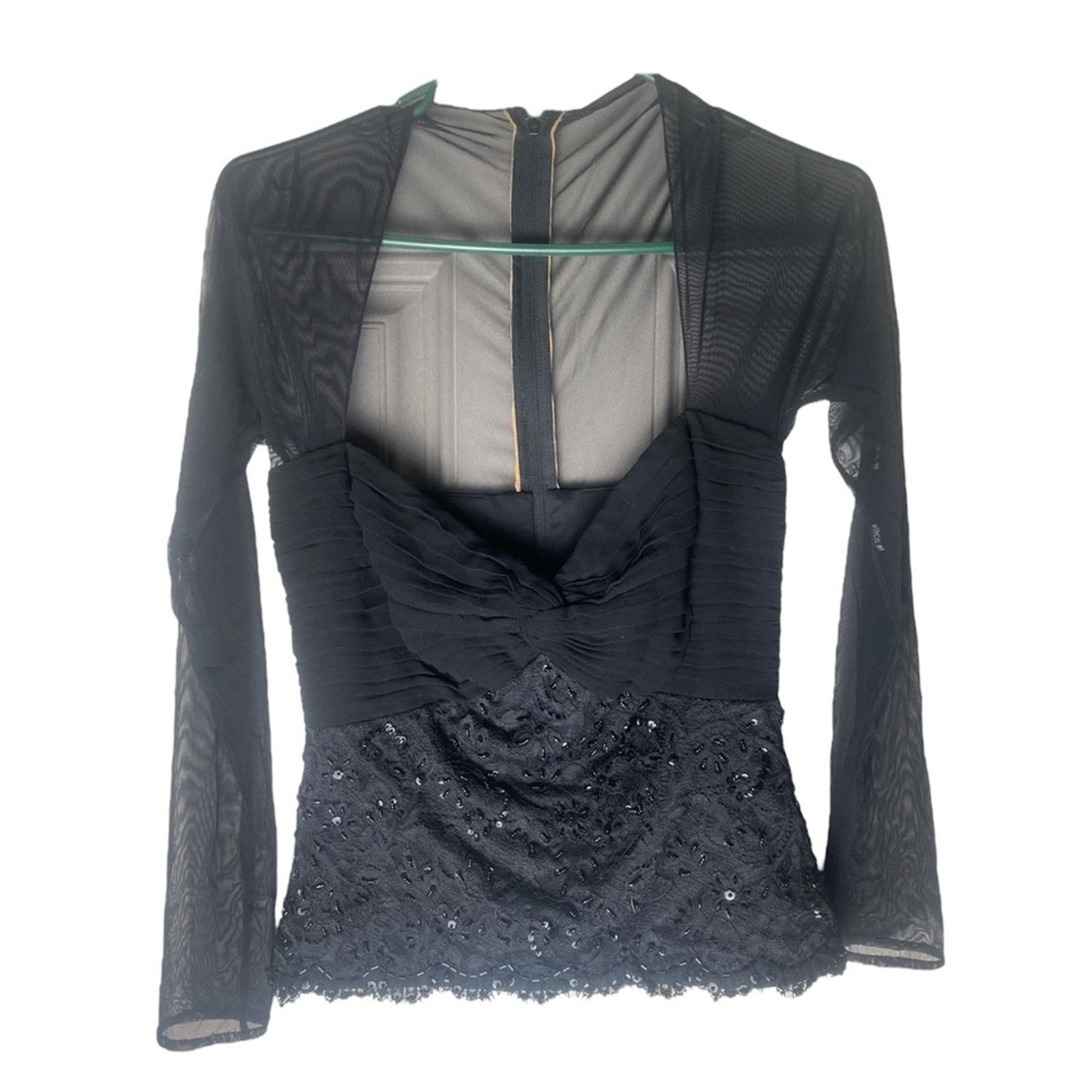 Other Tadashi Collection Mesh Long Sleeve Beaded Blouse Black S. 4 Size S / US 4 / IT 40 - 1 Thumbnail