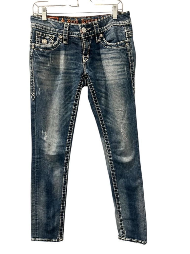 Rock Revival Jen Embroidered Embellished Skinny Jeans Sz 28