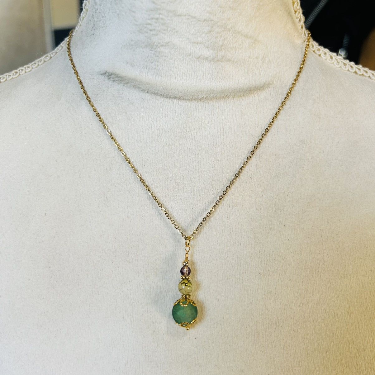 Handmade Handcrafted green crackle glass dragon vein agate set Size ONE SIZE - 5 Thumbnail
