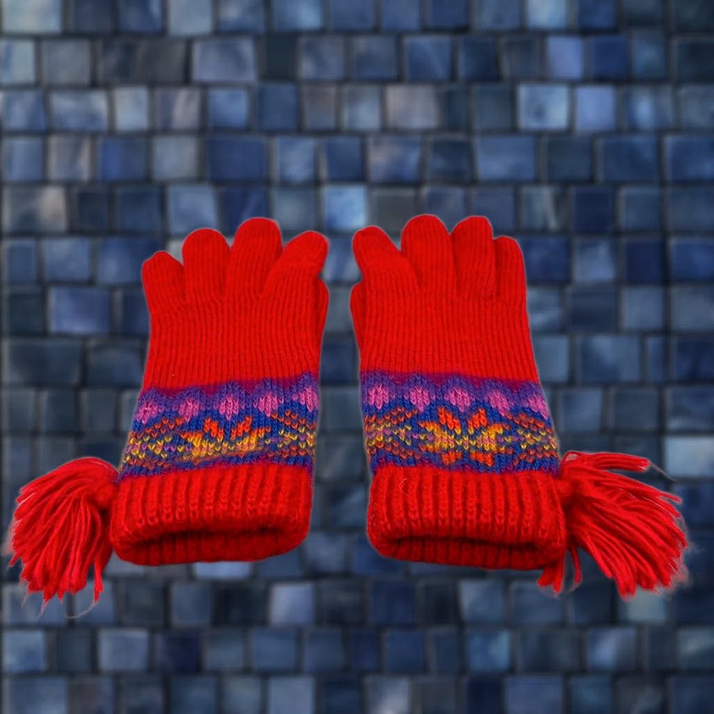 Vintage VINTAGE Aris Gloves Red Knit Fair Isle Tassel Winter Acrylic Womens One Size Size ONE SIZE - 1 Thumbnail