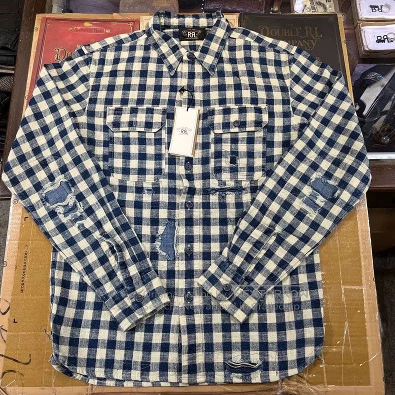 RRL Ralph Lauren RRL Plaid Patch Distressed Flannel Shirt. Size US S / EU 44-46 / 1 - 3 Thumbnail