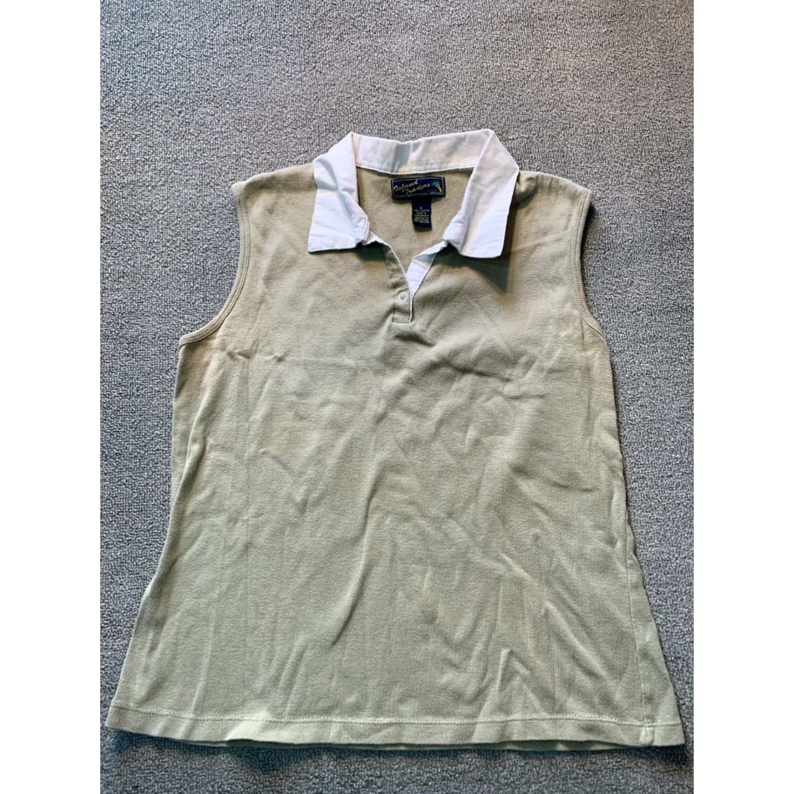 Vintage Island Traders Shirt Sleeveless Large L Collar Cotton Women's Beige Casual T-Shirt 100% Cotton Aloha Summer Vintage No Size L / US 10 / IT 46 - 2 Thumbnail