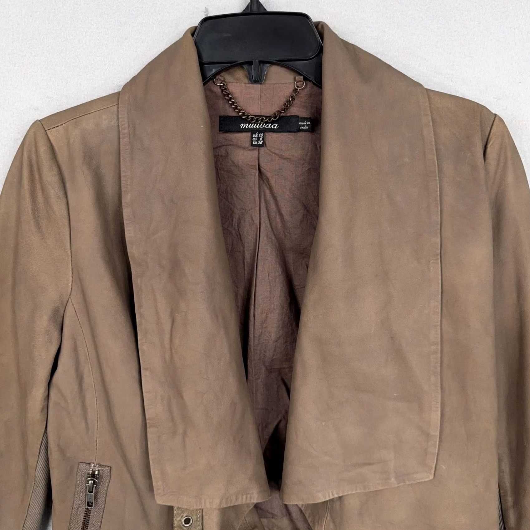 Muubaa Muubaa Jacket Womens 6 Goat Leather Asymmetrical Biker Belted Waterfall Moto Size M / US 6-8 / IT 42-44 - 2 Thumbnail