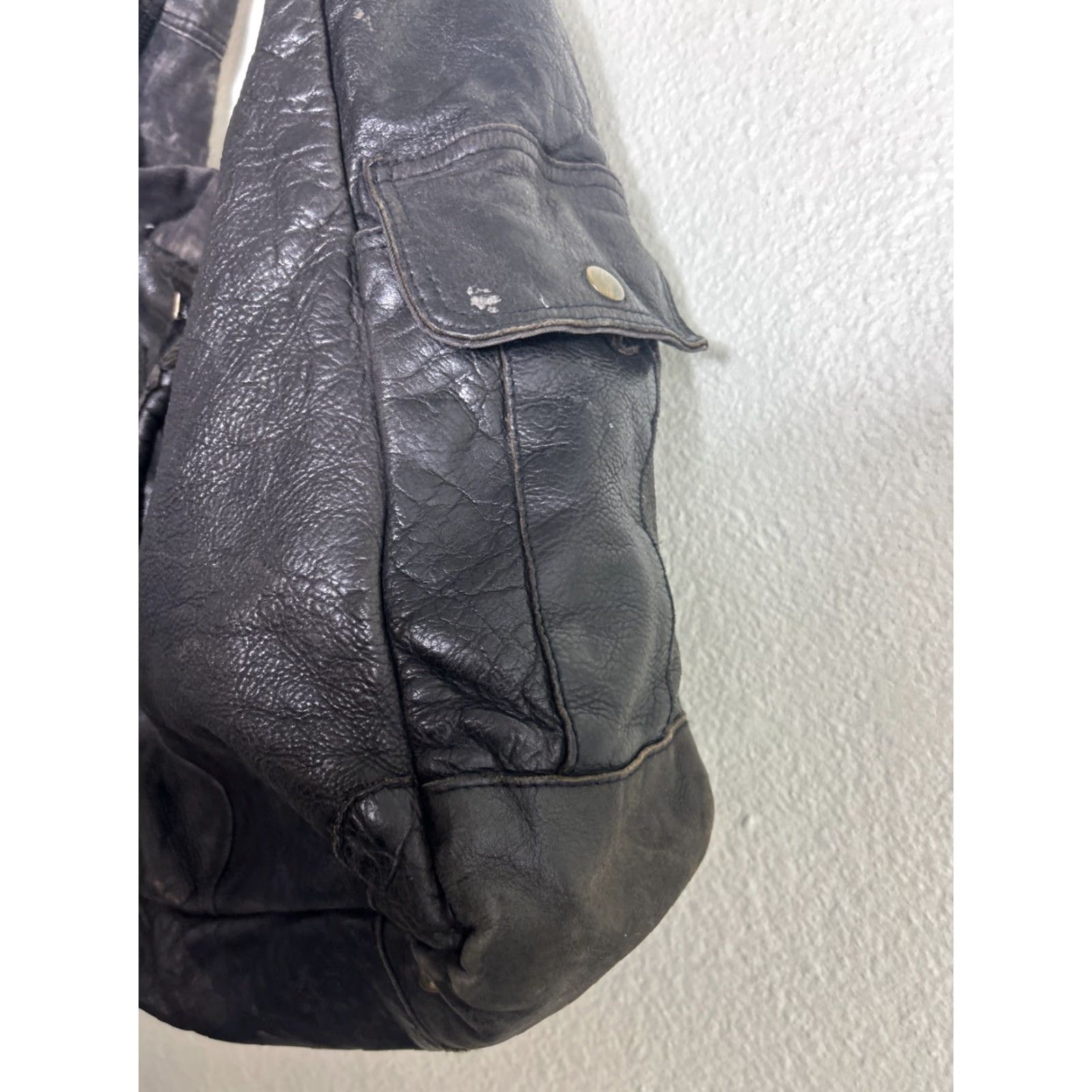 Vintage Rare Tough Jeansmith Military Surplus Brown Leather Large Shoulder Bag Flaw Size US 33 - 7 Thumbnail