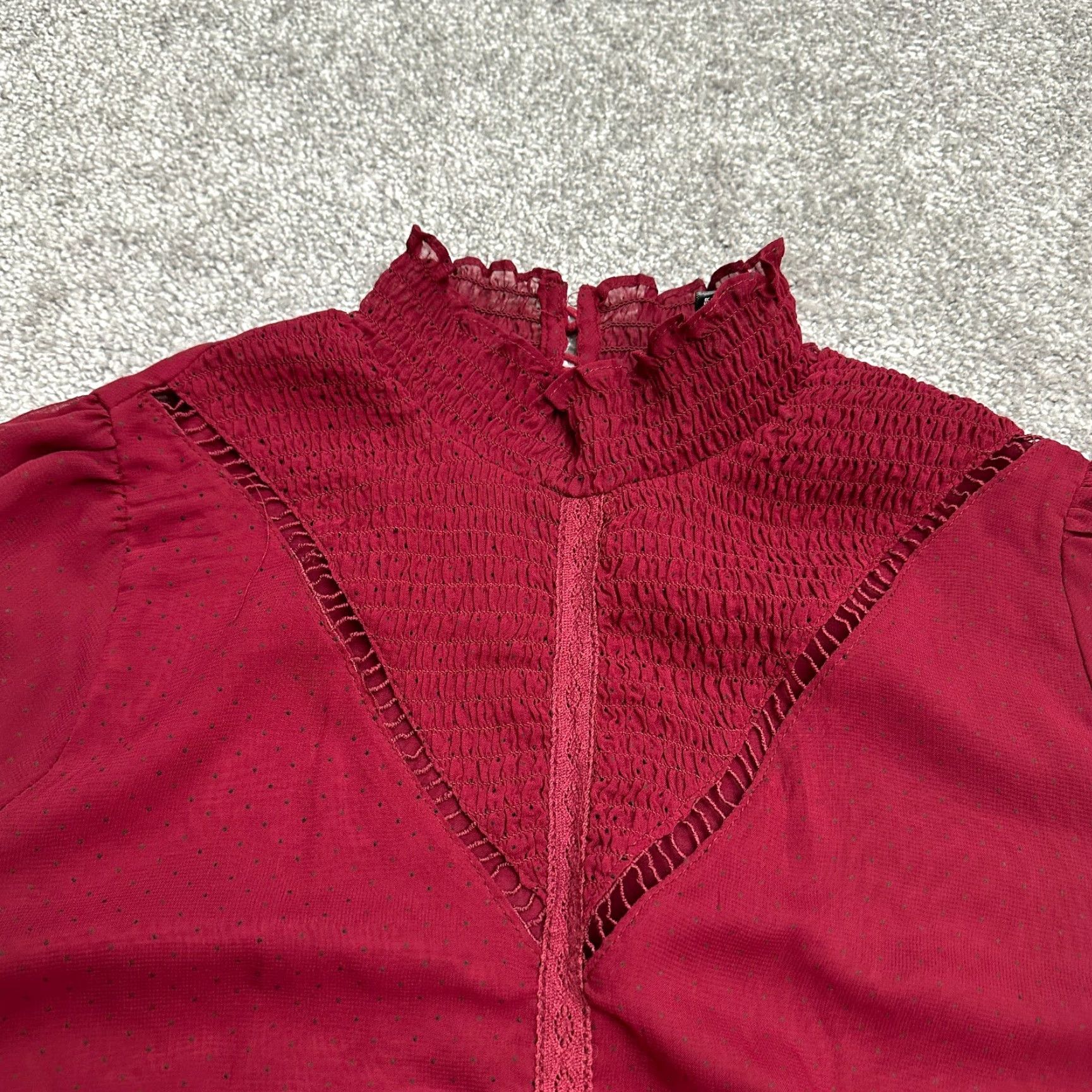 AQUA Aqua Blouse Shirt Womens M Red Mock Neck Long Sleeve Tunic Polka Dot Knit All Seasons Breathable Easy Care Regular Designer Classic 90s? Size M / US 6-8 / IT 42-44 - 3 Thumbnail
