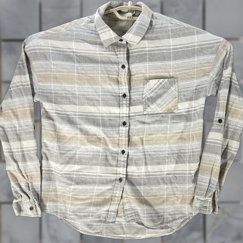 Prana prAna Button-Up Shirt Women Size S Gray Beige Plaid 100% Cotton PILL Size S / US 4 / IT 40 - 1 Thumbnail