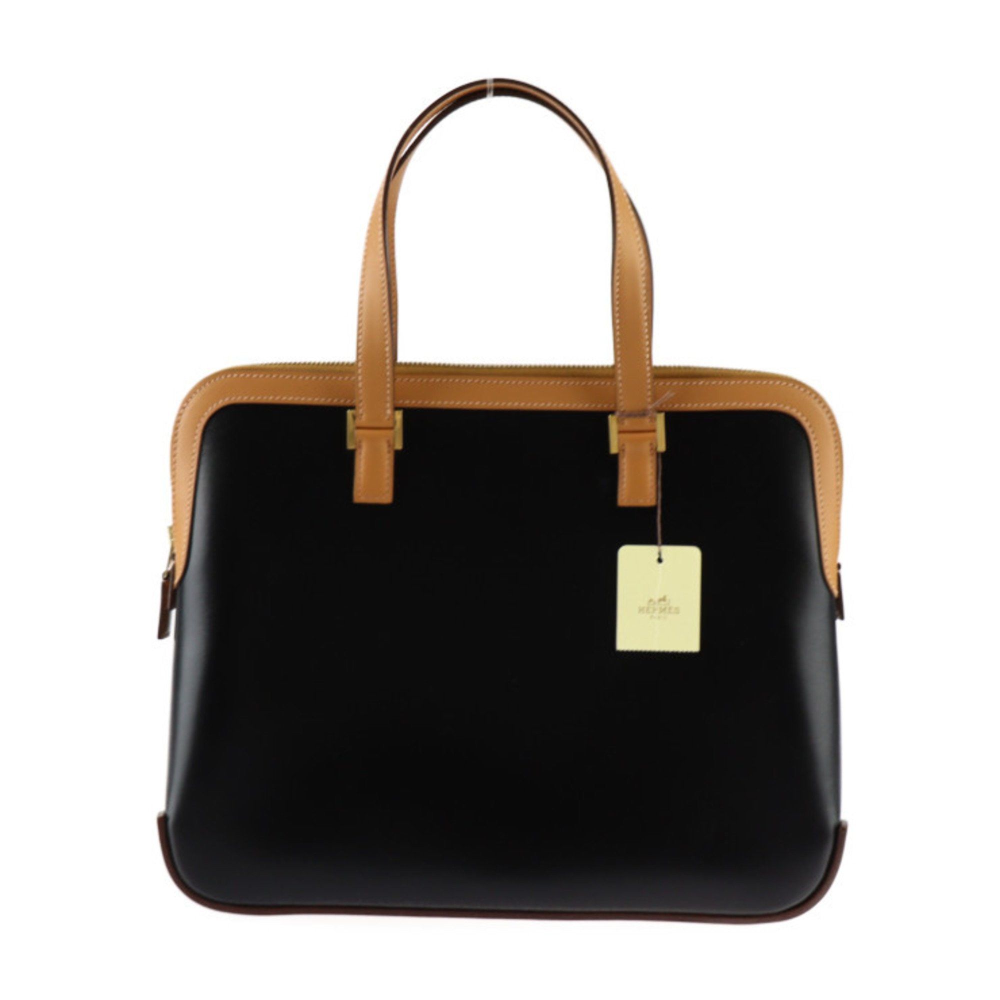 image of Hermes Escapada Handbag 040033Cc-Aj Box Calf Vau Chamonix Chevre Noir Natural Bicolor, Women's