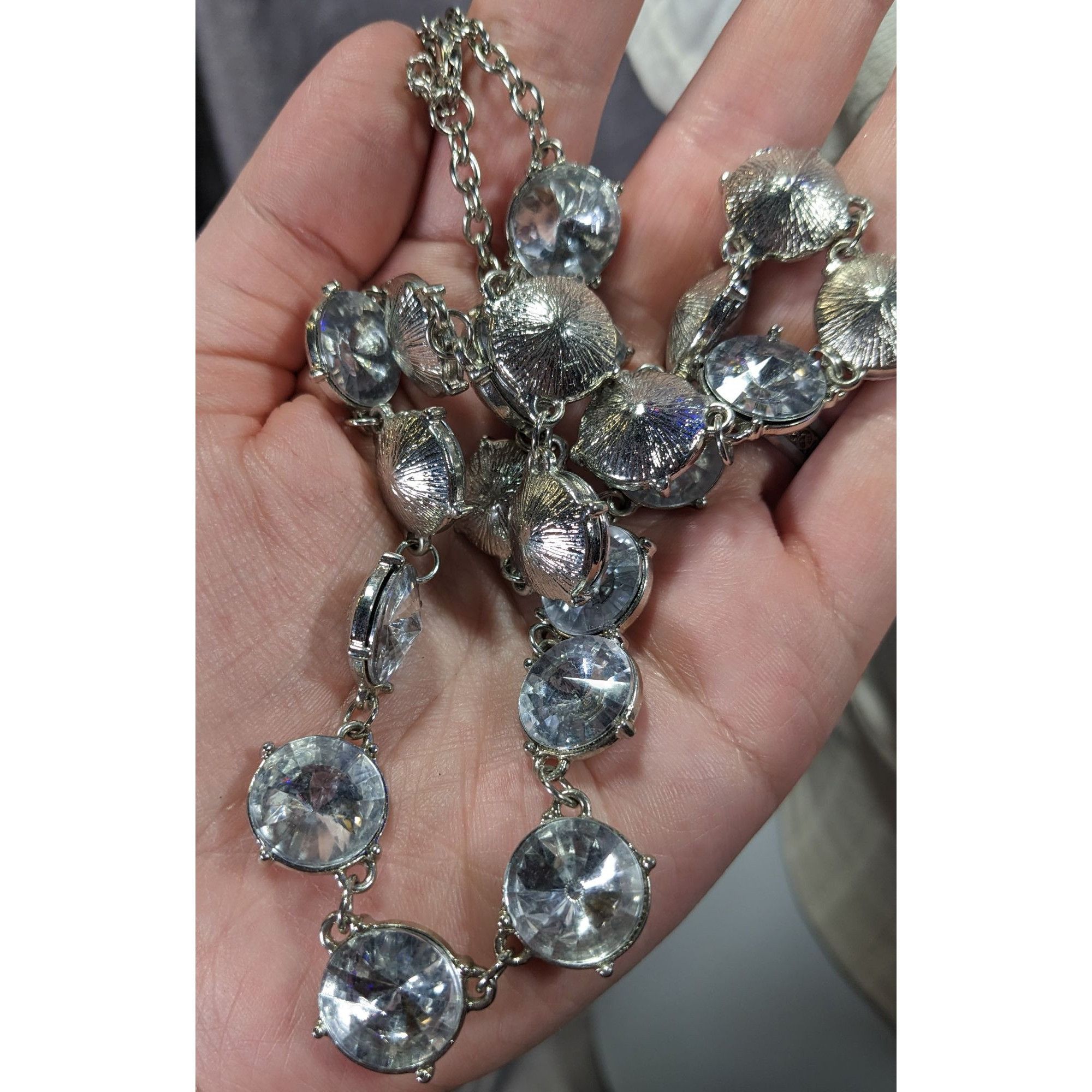 Other Vintage Art Deco Style Crystal Glass Studded Silver Tone Nec Size ONE SIZE - 3 Thumbnail