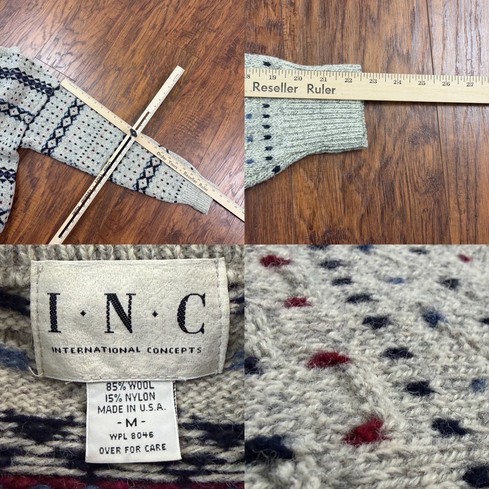 Vintage VINTAGE INC International Concepts Sweater Mens M Gray Wool Fair Isle Pullover Knit Crew Neck Winter Fall Size US M / EU 48-50 / 2 - 8 Thumbnail