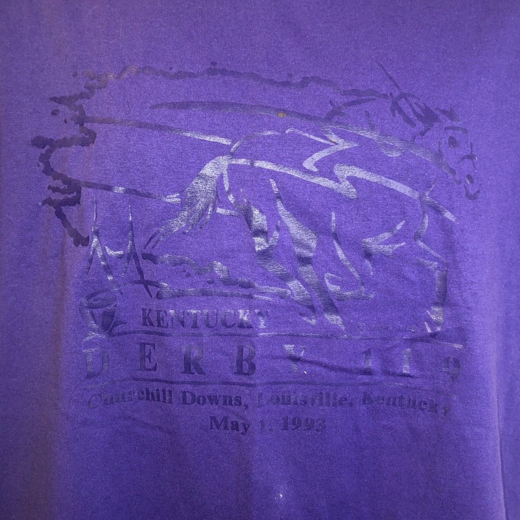 Hanes VINTAGE Kentucky Derby VTG Single Stitch Purple T-Shirt Mens L Hanes Cotton Short Sleeve Stitch 1993 Purple Derby Mens Large Size US L / EU 52-54 / 3 - 2 Thumbnail