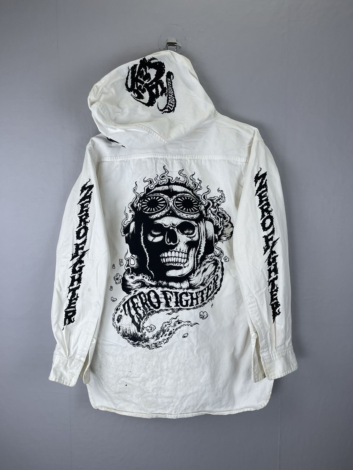 Vintage VINTAGE ZERO FIGHTER Big Printed Army Skulls Button Hoodie Grailed
