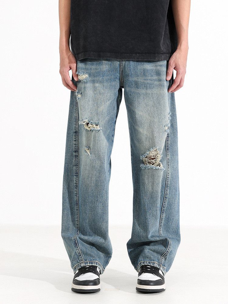 Japanese Brand American retro men's loose wide-leg washed ripped jeans Size US 32 / EU 48 - 1 Thumbnail
