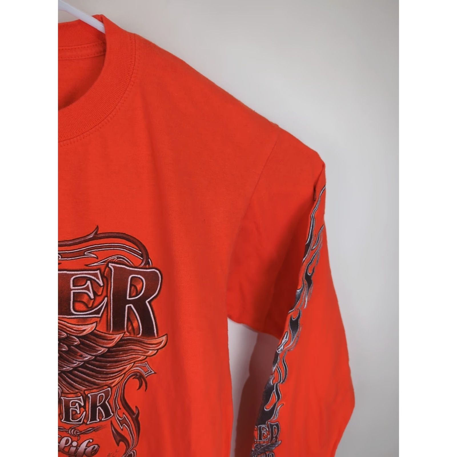 Vintage VINTAGE Thunder Sportswear Biker Forever Long Sleeve Shirt Orange Medium Men Crew Neck FLAMES 90s Hip Hop Biker Size US M / EU 48-50 / 2 - 5 Thumbnail