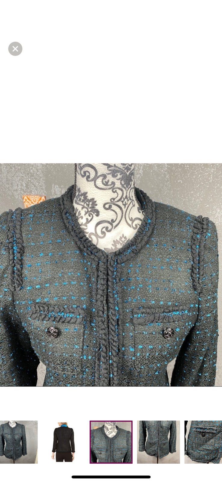 Anne Klein ANNE KLEIN Black and blue Ruffled Blazer Work ready Jacket. Size L / US 10 / IT 46 - 3 Thumbnail