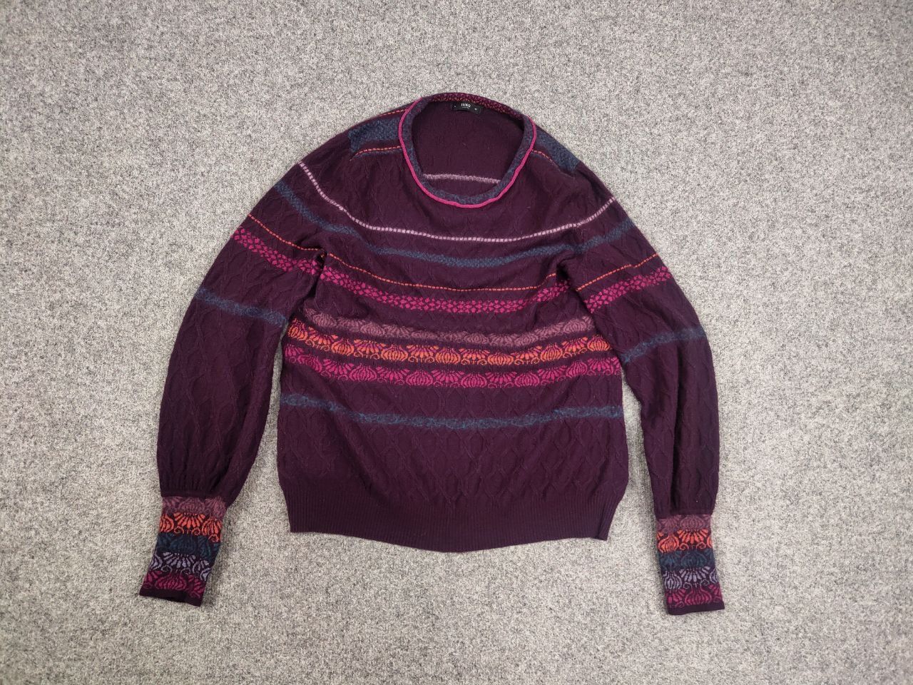 Japanese Brand Ivko Structure pullover pattern Wool blackberry Sweater Size L / US 10 / IT 46 - 12 Thumbnail