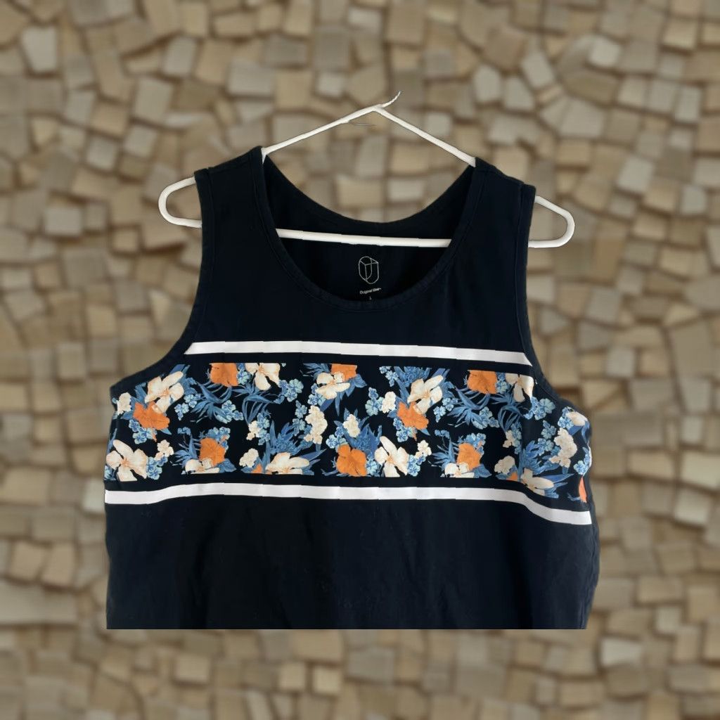 Vintage Original Use Tank Top Women's Size Large Black White Stripes Floral Sleeveless Size L / US 10 / IT 46 - 1 Thumbnail