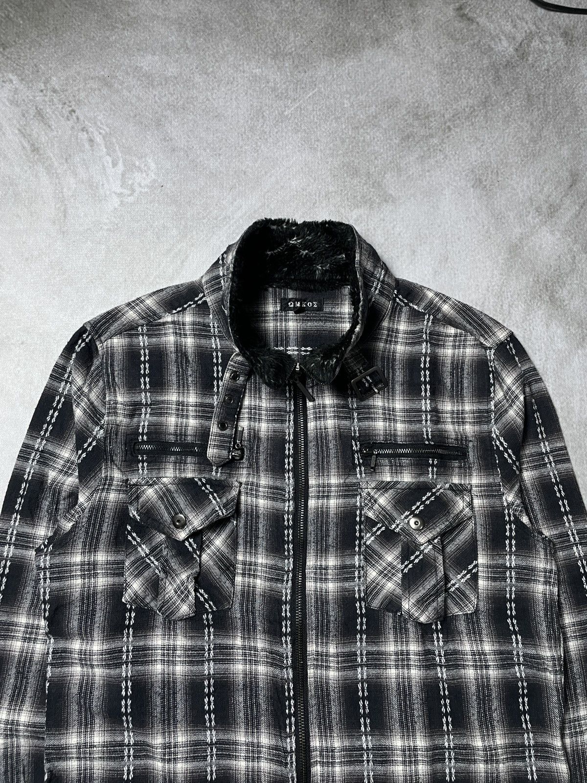 14th Addiction 2000’s Omkoe - Vkei Style Plaid Trim Fur Jacket Size US M / EU 48-50 / 2 - 5 Thumbnail