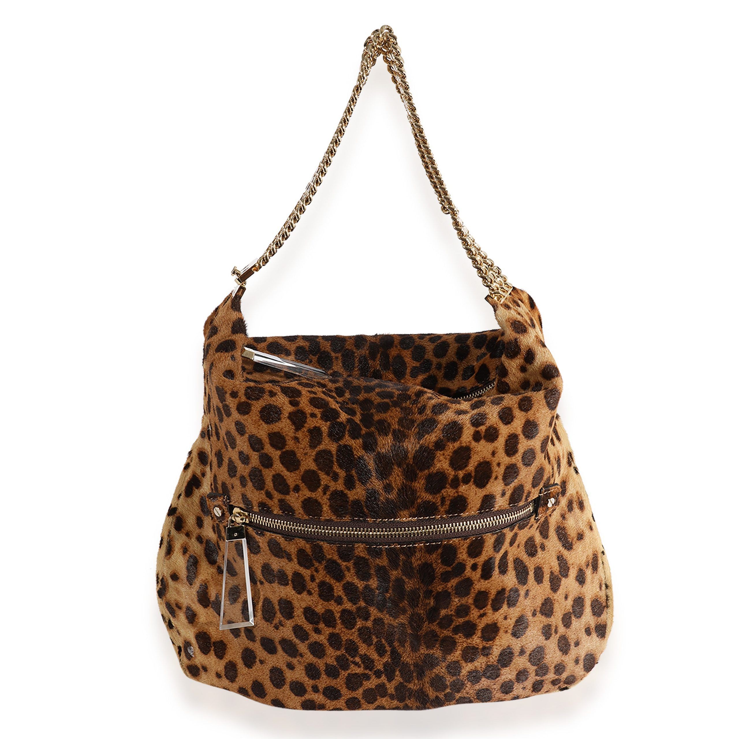 image of Christian Louboutin Leopard Print Pony Hair Marianna Hobo in Brown, Women's