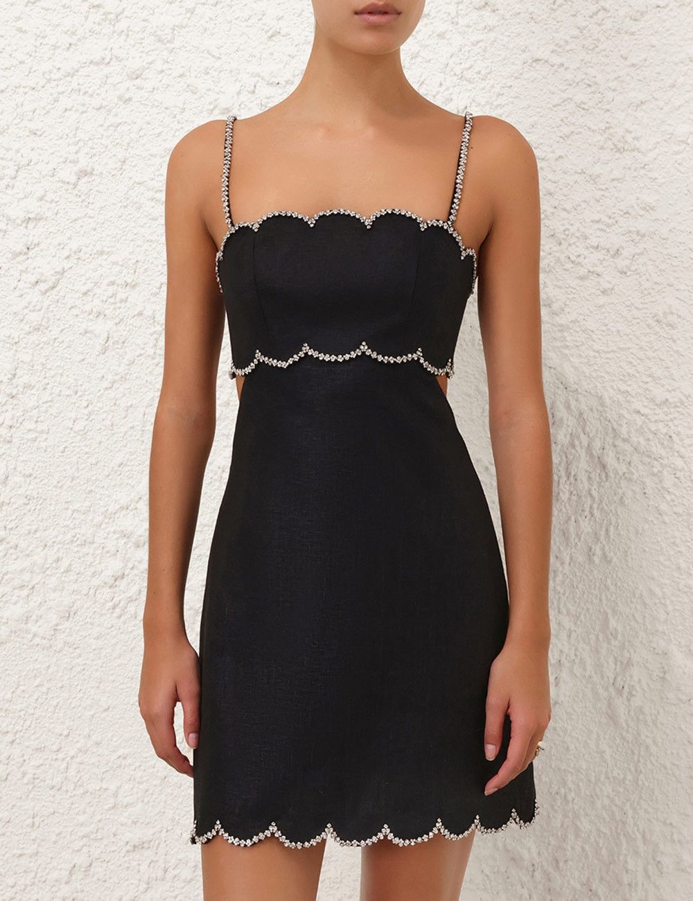 Zimmermann oc11z1025 Crush Scalloped Mini Dress in Black Size L / US 10 / IT 46 - 2 Thumbnail