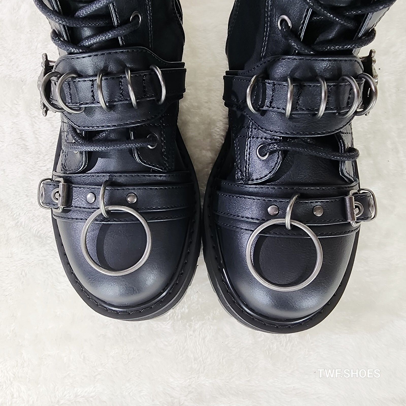 Demonia Cult DEMONIA Valor Goth Combat Biker Ankle Boots Black Matte Men Size US 8 / EU 41 - 3 Thumbnail