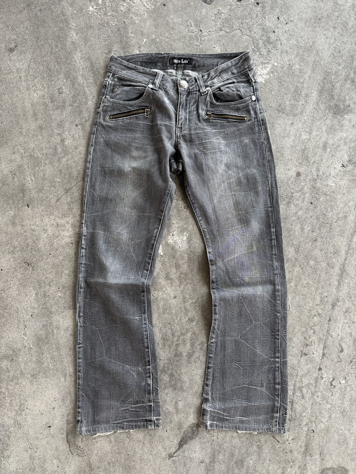 Japanese Brand Wild Life Poem Faded Denim Distressed Baggy Jeans Size US 31 - 1 Thumbnail