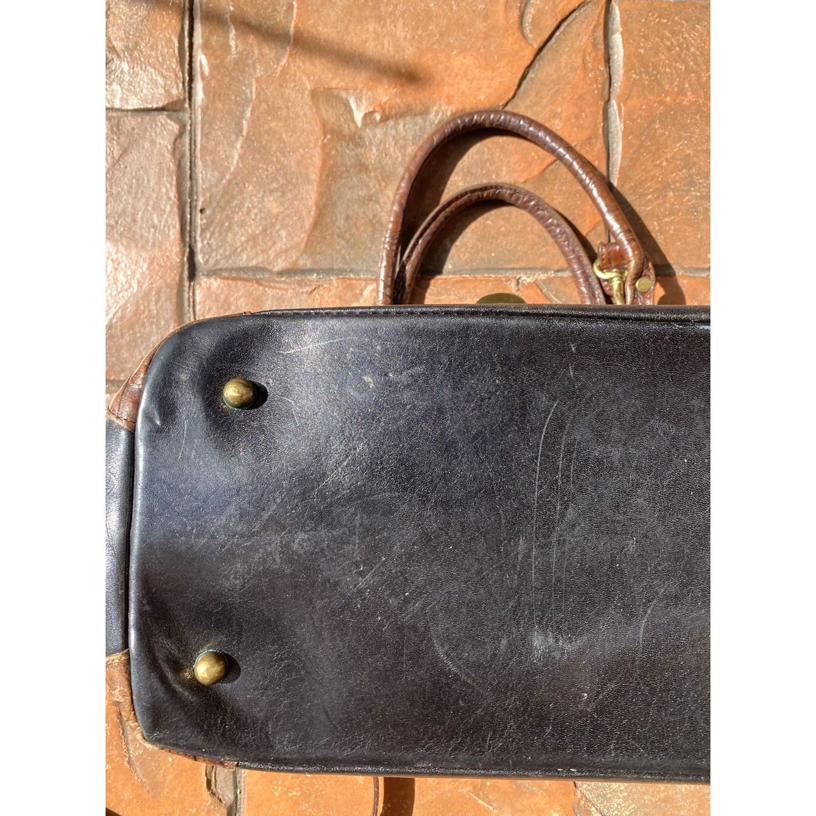 BRAHMIN VINTAGE Brahmin Shoulder Bag Cross Body Leather Tote Handbag Purse Black Ladies Medium Bag Charm Brown Croc Leather Size ONE SIZE - 3 Thumbnail