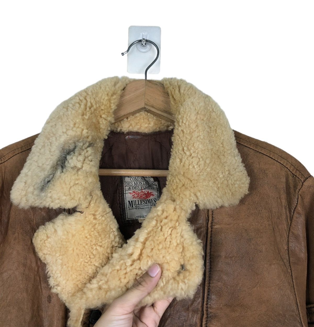 Marithe + Francois Girbaud 🔥VINTAGE 80’s BIKER LEATHER JACKET MILLESIMES SHERPA COLLAR Size US S / EU 44-46 / 1 - 17 Thumbnail