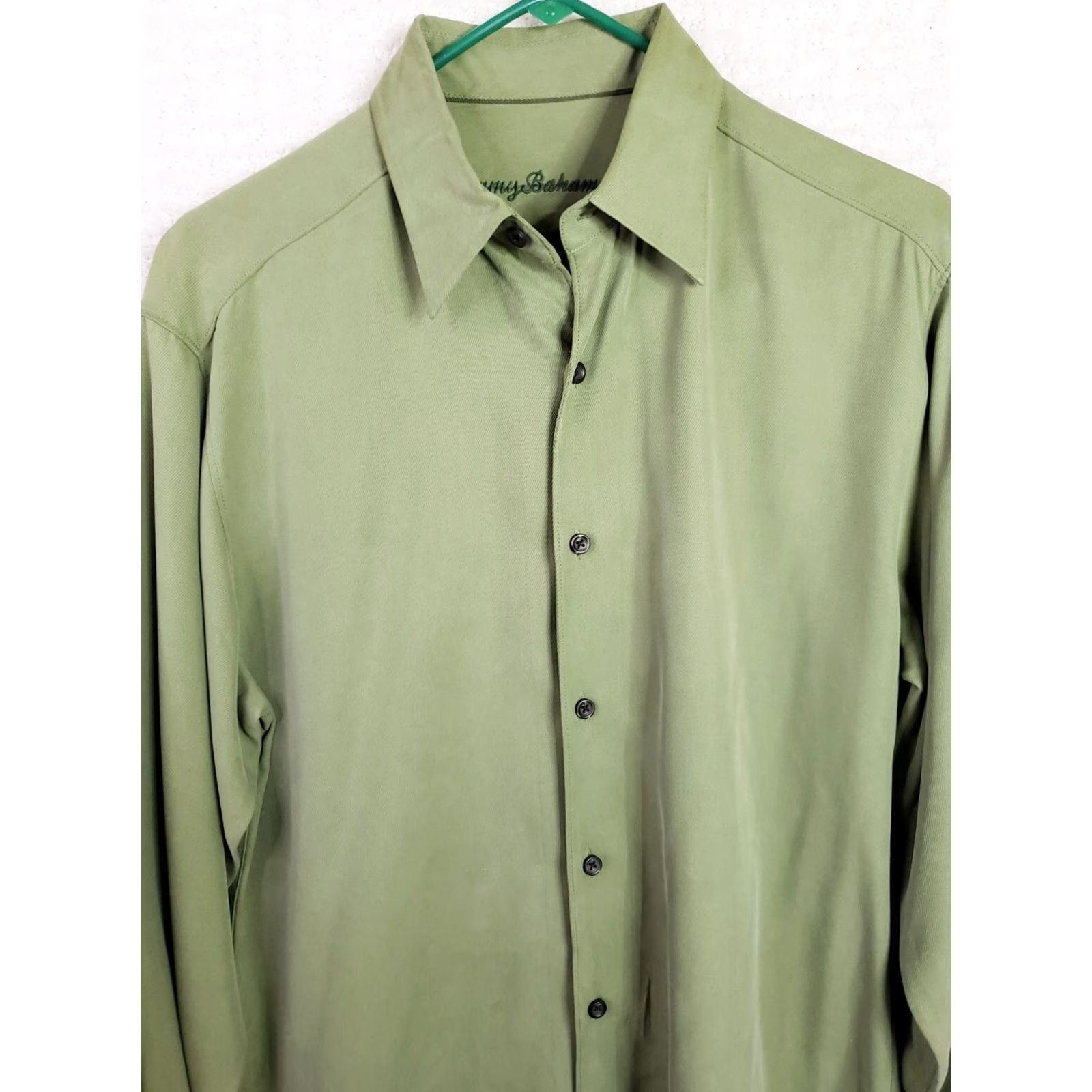 Tommy Bahama Tommy Bahama Shirt Button-Up Green Silk Wool Blend Long Sleeve Pocket Button-Down Collar Mens L Size US L / EU 52-54 / 3 - 3 Thumbnail