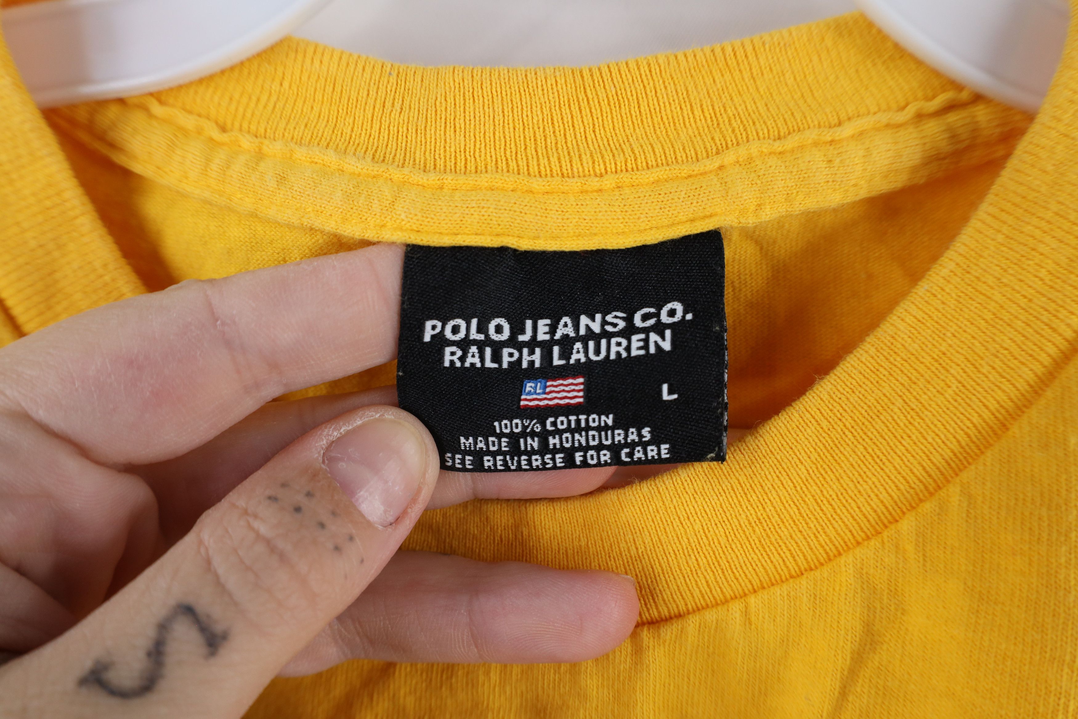 Ralph Lauren × Vintage Vintage 90s Ralph Lauren Out Big Logo Flag T-Shirt Yellow Size US L / EU 52-54 / 3 - 8 Thumbnail