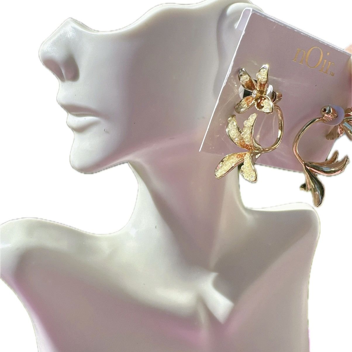 Designer Noir earrings 2pc lock back gold tone orange yellow beads Size ONE SIZE - 1 Thumbnail