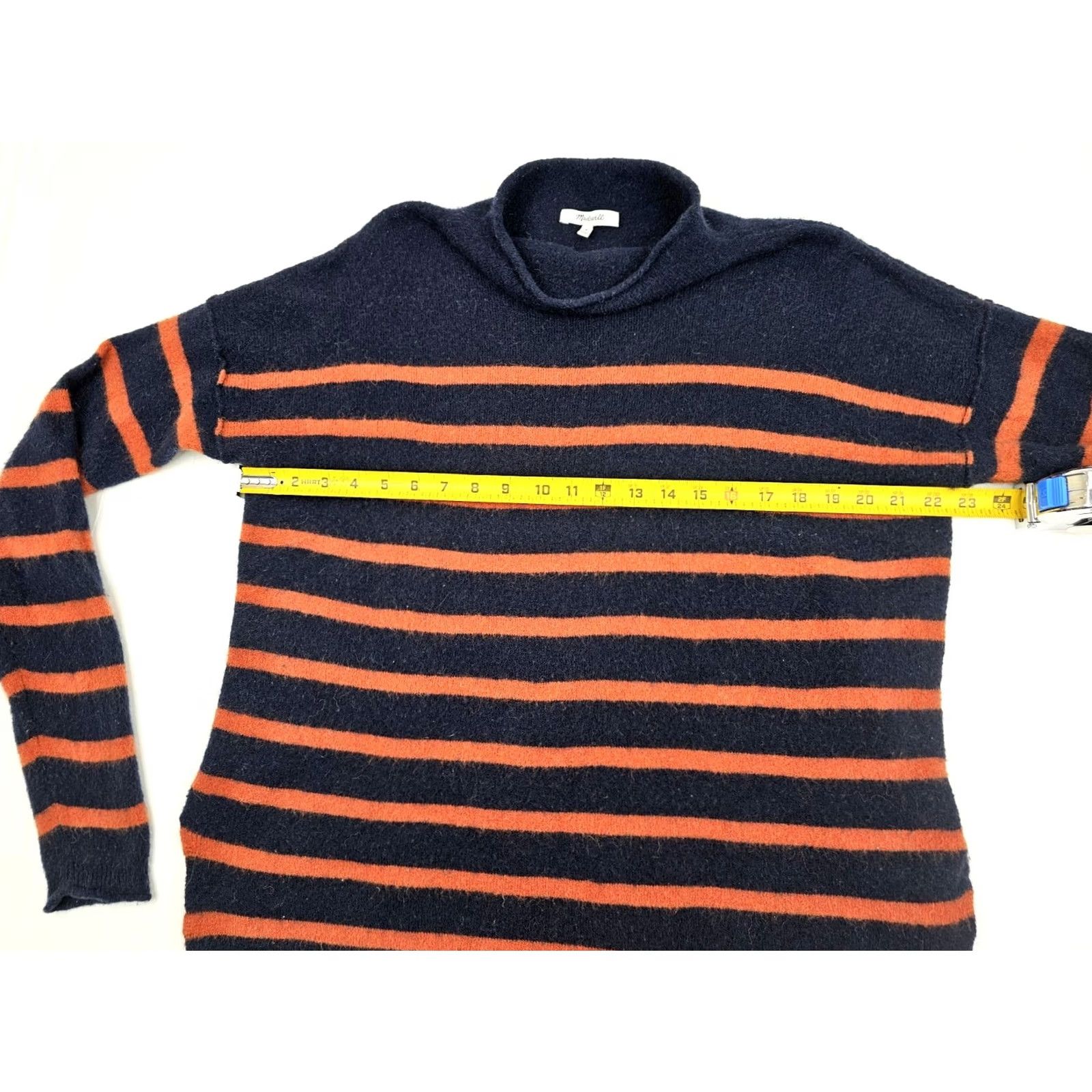 Madewell Madewell Cardigan Sweater Women M Blue Orange Wool Alpaca Knit Pullover Mock Neck Pockets Striped Bohemian Classic Retro Fall Spring Winter Size M / US 6-8 / IT 42-44 - 5 Thumbnail