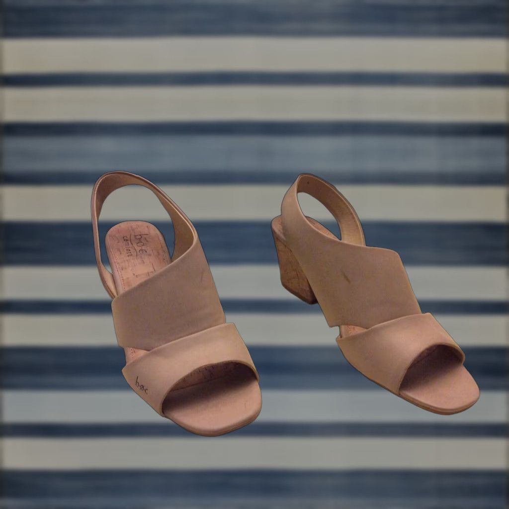 Vintage B.o.c Emilia Taupe Cork Heel Shoes Sandals Women Size 10 High Heel Open Toe