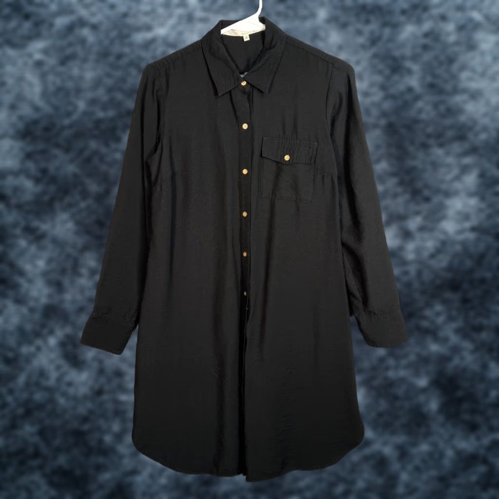 Vintage VINTAGE Rachel Roy Black Button-Down Long Sleeve Tunic Shirt Dress Size M Back Button Detail Women Size M / US 6-8 / IT 42-44 - 1 Thumbnail