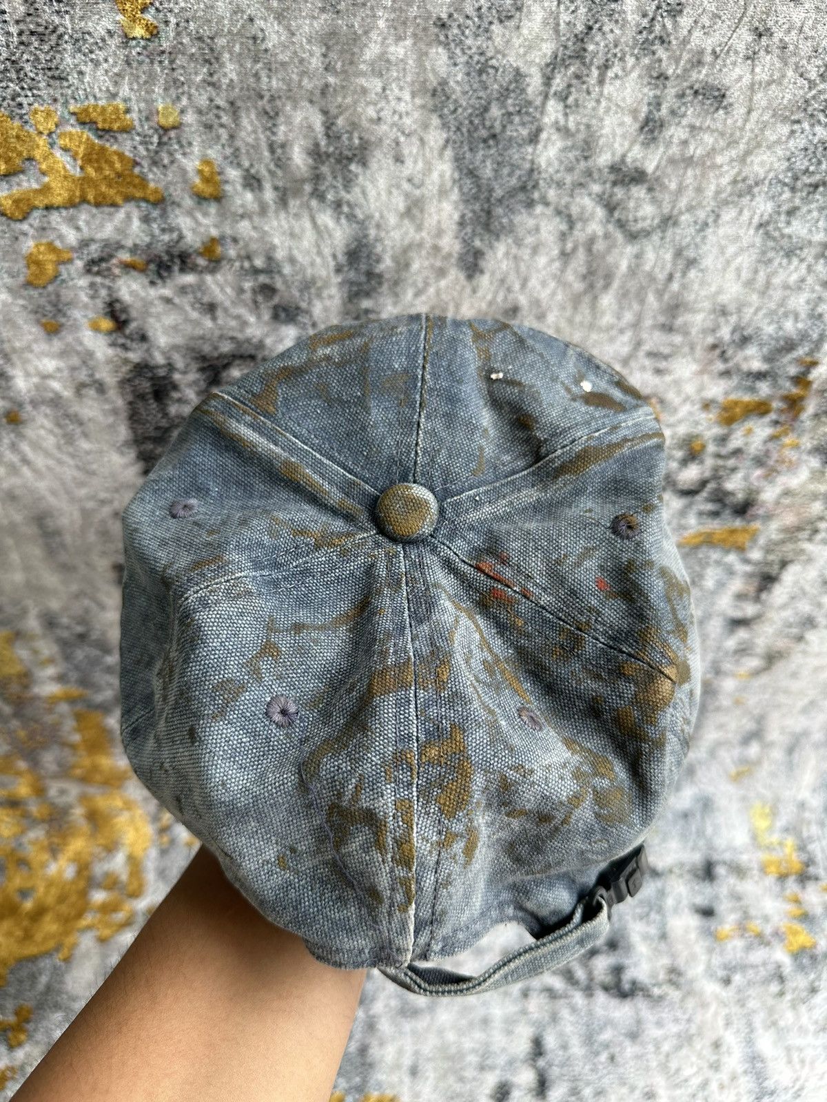 Le Grande Bleu (L.G.B.) 💸BINDING OFFER💸 VINTAGE GOLD EAGLE TRASHED TRASHED DENIM HAT Size ONE SIZE - 7 Thumbnail