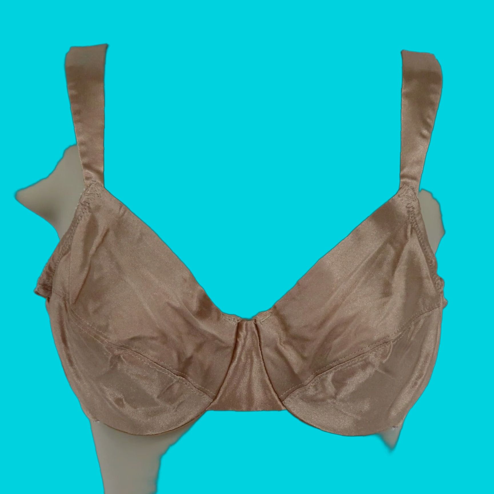 Vintage VINTAGE Bestform Fascination 34C 6662 Beige Shiny Satin Underwire Wide Strap Bra VTG Size ONE SIZE - 1 Thumbnail