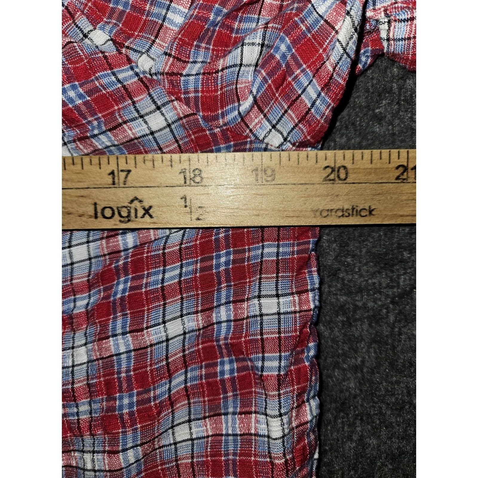 Tommy Hilfiger Tommy Hilfiger Shirt Womens Medium Red Plaid Off Shoulder Cropped Blouse Short Sleeve Ruffle Crew Neck Cotton Viscose Casual Size M / US 6-8 / IT 42-44 - 3 Thumbnail