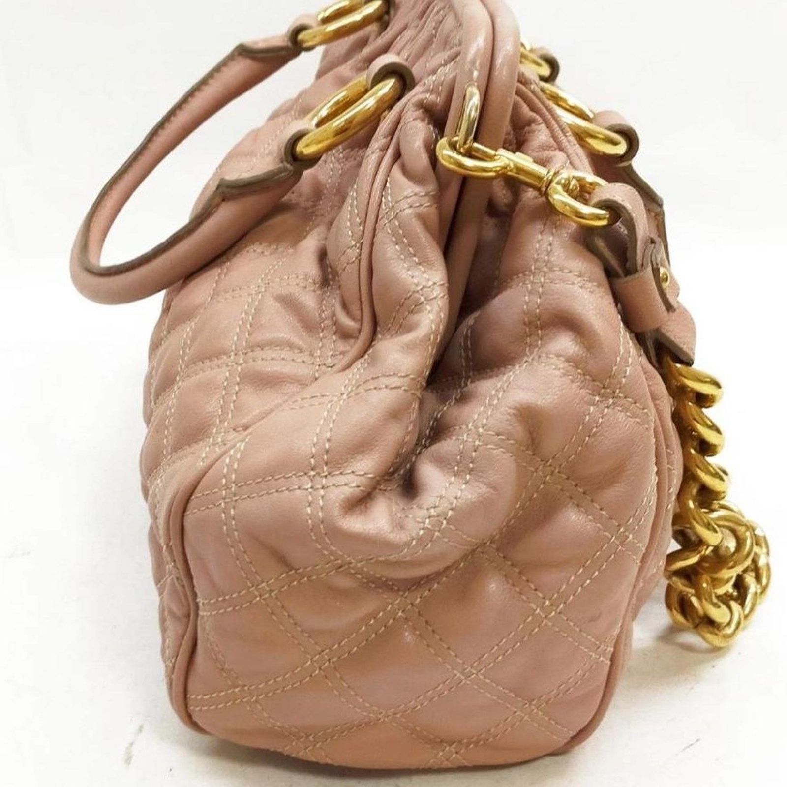 Marc Jacobs Classic! Marc Jacobs Beige Tan STAM Quilted Leather Bag Gold Size ONE SIZE - 3 Thumbnail