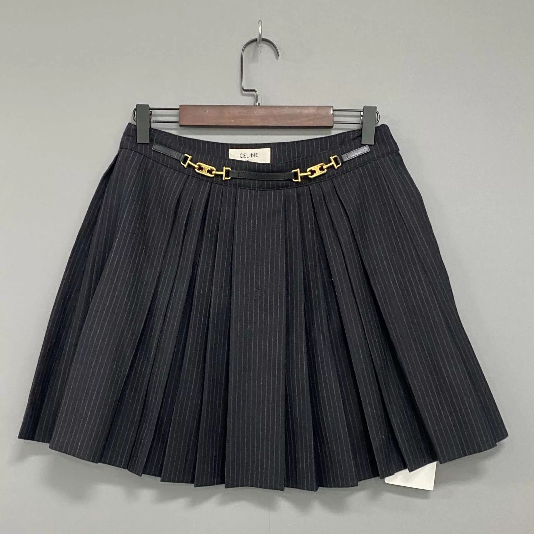Celine Celine Triomphe Metal Pleated Skirt 36 New With Tags Size 25" / US 0 / IT 36 - 1 Thumbnail