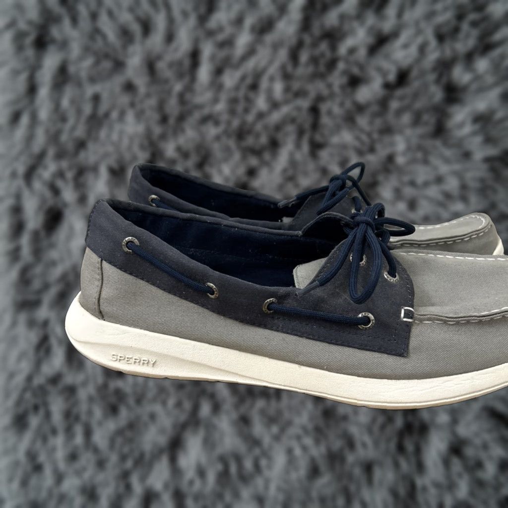 Sperry Sperry Top Sider Mens Boat Shoe Gray Blue Canvas Lace Up 2 Eye Memory Foam Insole Size 13 STS18645 Size US L / EU 52-54 / 3 - 1 Thumbnail