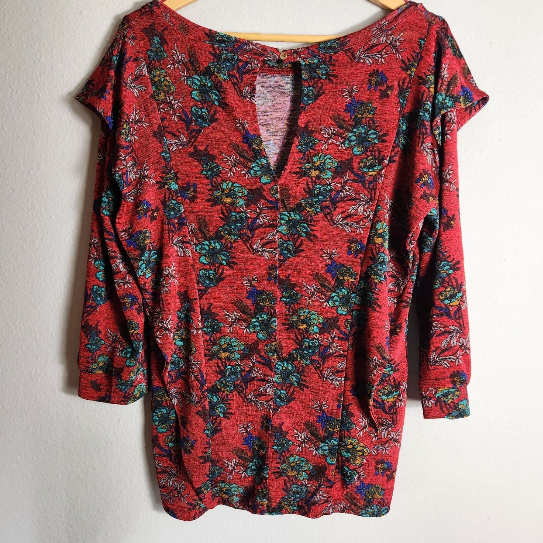 Free People Free People Dock Street Red Floral Ruffle 3/4 Sleeve Top L Women's Blouse Size L / US 10 / IT 46 - 4 Thumbnail