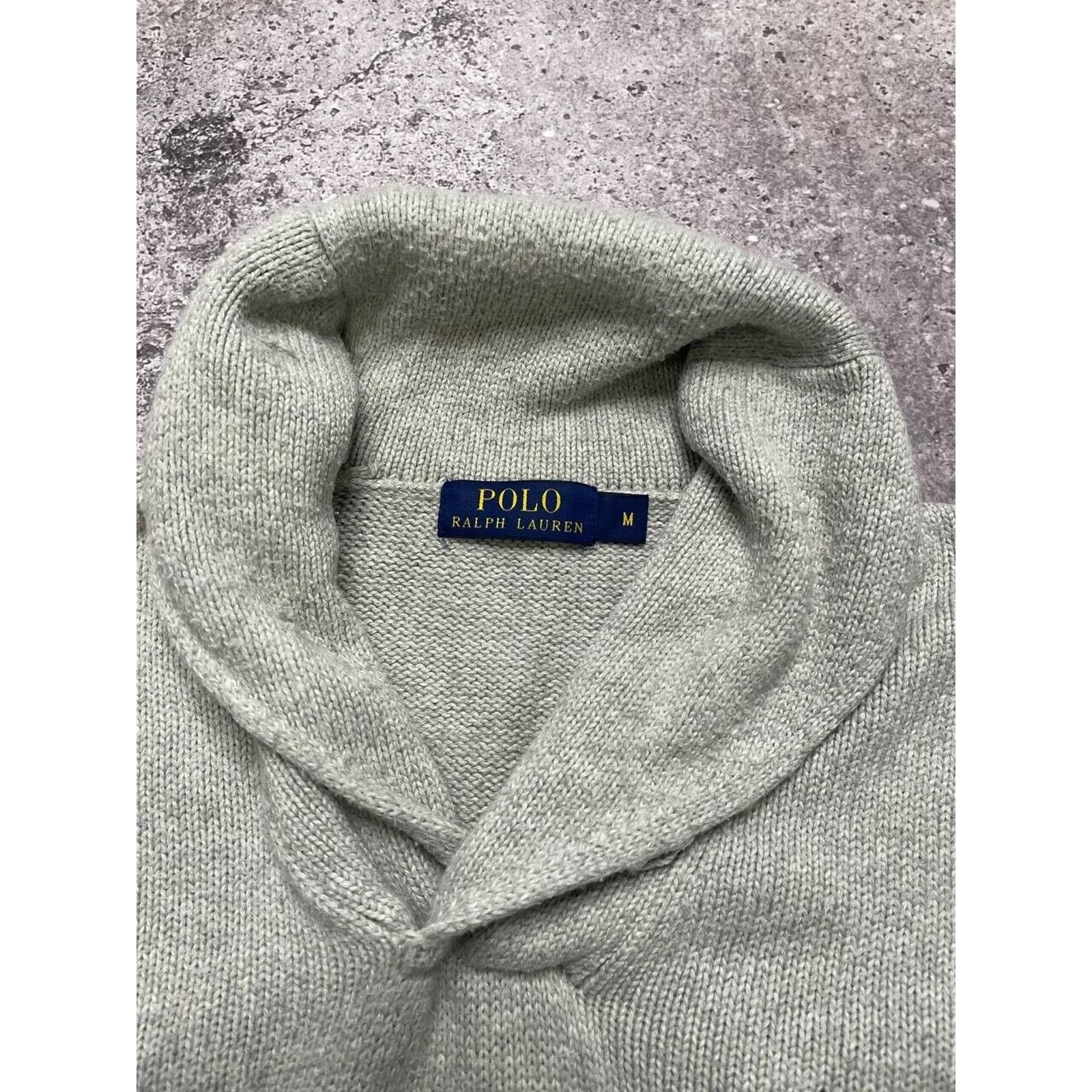 Ralph Lauren × Vintage Vintage Polo Ralph Lauren Shawl Collar Sweater Grey Knit M Size US M / EU 48-50 / 2 - 4 Thumbnail