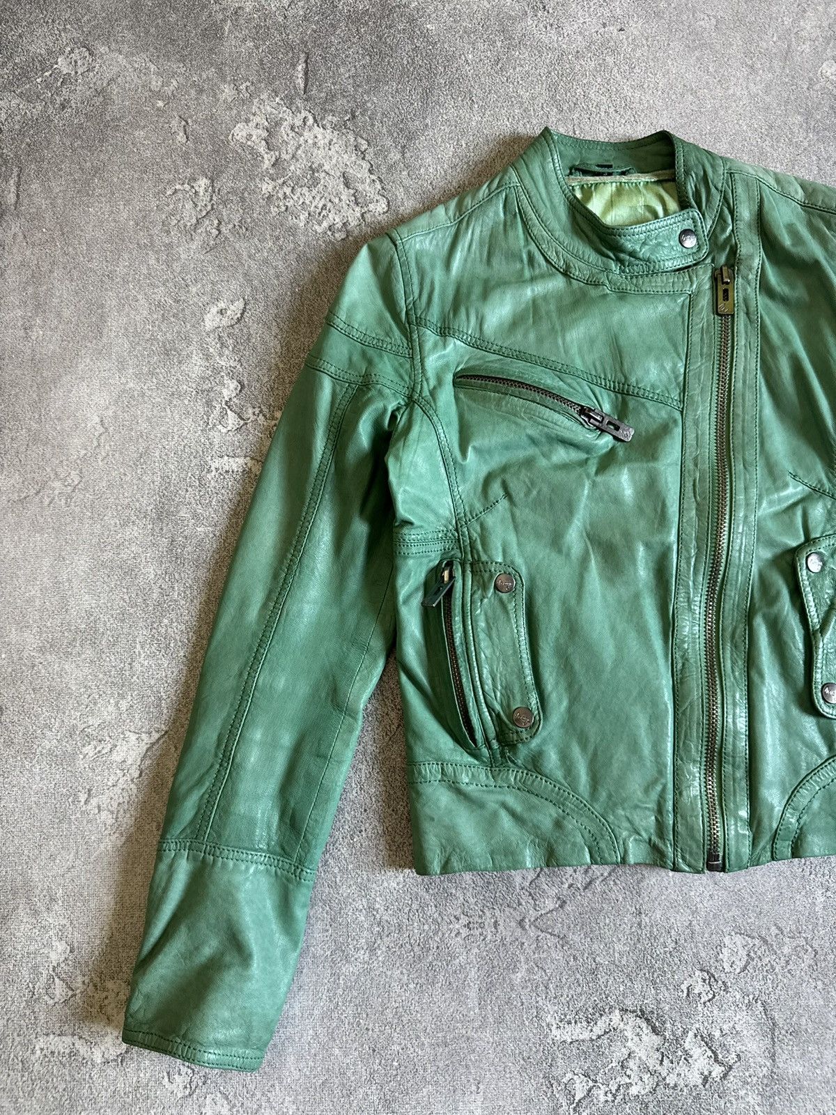 Leather 90s Retro S/size leather biker zip jacket Avantgarde Y2K Size S / US 4 / IT 40 - 10 Thumbnail