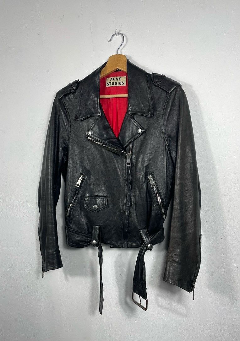 Acne Studios × Designer Acne Studios Black Real Leather Genuine Biker Jacket Belted Size XS / US 0-2 / IT 36-38 - 5 Thumbnail