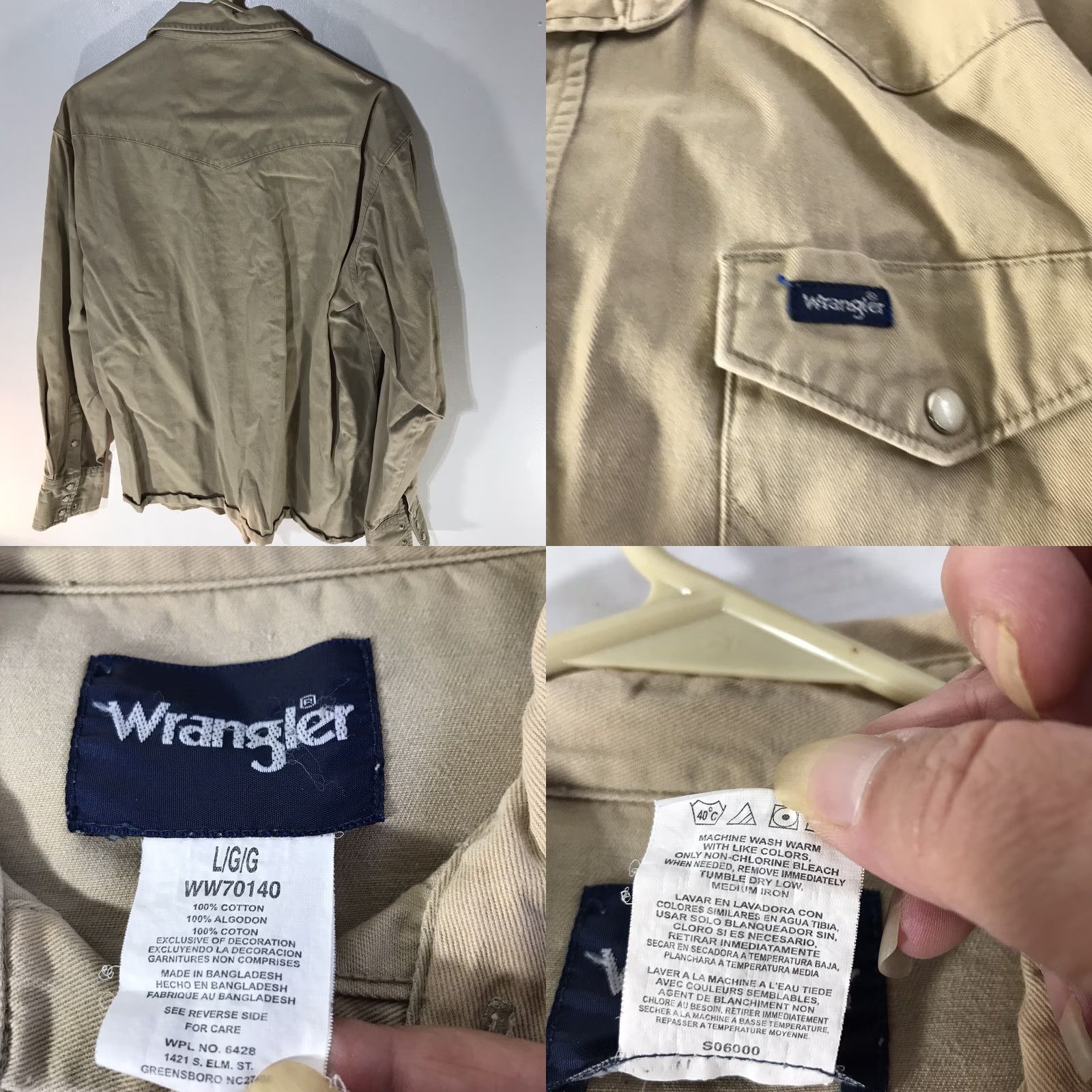 Wrangler VINTAGE Wrangler WW70140 Beige Pearl Snap Front Western Shirt Mens Size L Casual Workwear Size US L / EU 52-54 / 3 - 8 Thumbnail