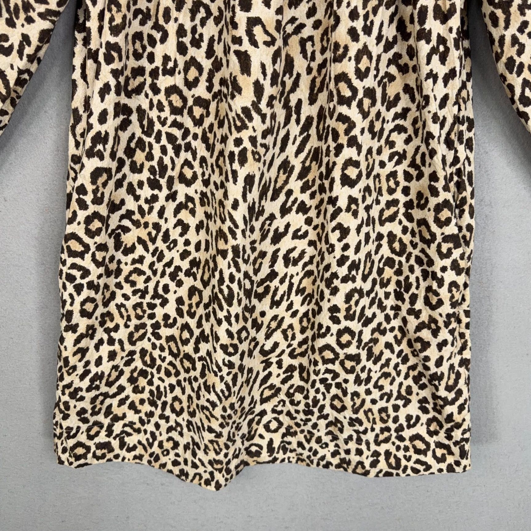 J.Crew J.CREW Dress Womens Small Brown Leopard Print Ruffle Neck Puff Sleeve Cotton T-Shirt Alternative? Size S / US 4 / IT 40 - 3 Thumbnail