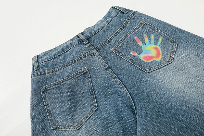 Jean American-style washed graffiti print ripped curved jeans Size US 32 / EU 48 - 5 Thumbnail